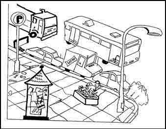 Las viñetas representan dos posibles disposiciones para una misma situación: la parada de autobús.