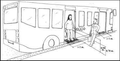 Detalle de autobús de piso bajo accesible